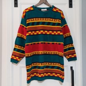 Diana Marco Vintage Sweater Color Block Long Line Pullover Womens XL Acrylic